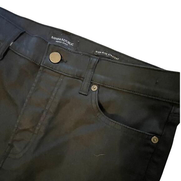 NEW! Banana Republic 28 High Rise $120 Straight Leg Wax Coated Jeans Crop Black - Picture 6 of 12